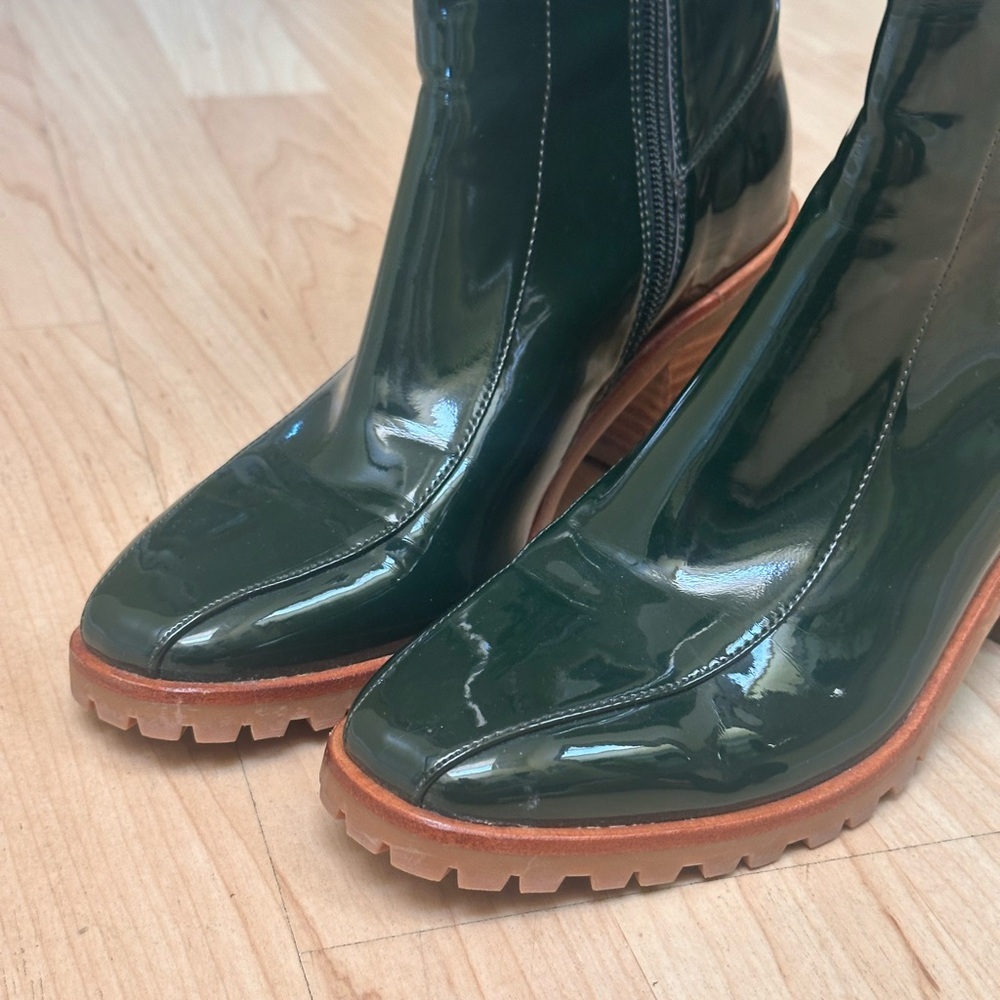 Silent D/Anthropologie Xiani Hunter Green Lug Heel Patent Ankle Boots Size 37 - Picture 6 of 6